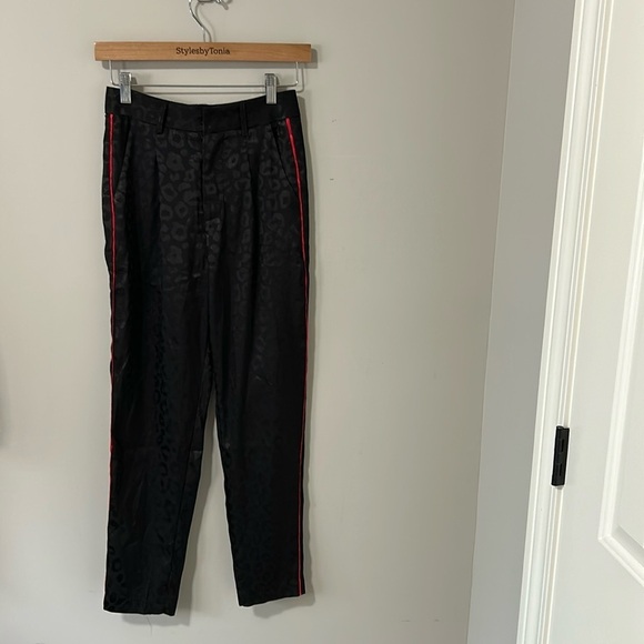 SEN Eden Jogger Pant Black Red Stripe Leopard Print Silky Pockets Sz XS - Picture 1 of 12